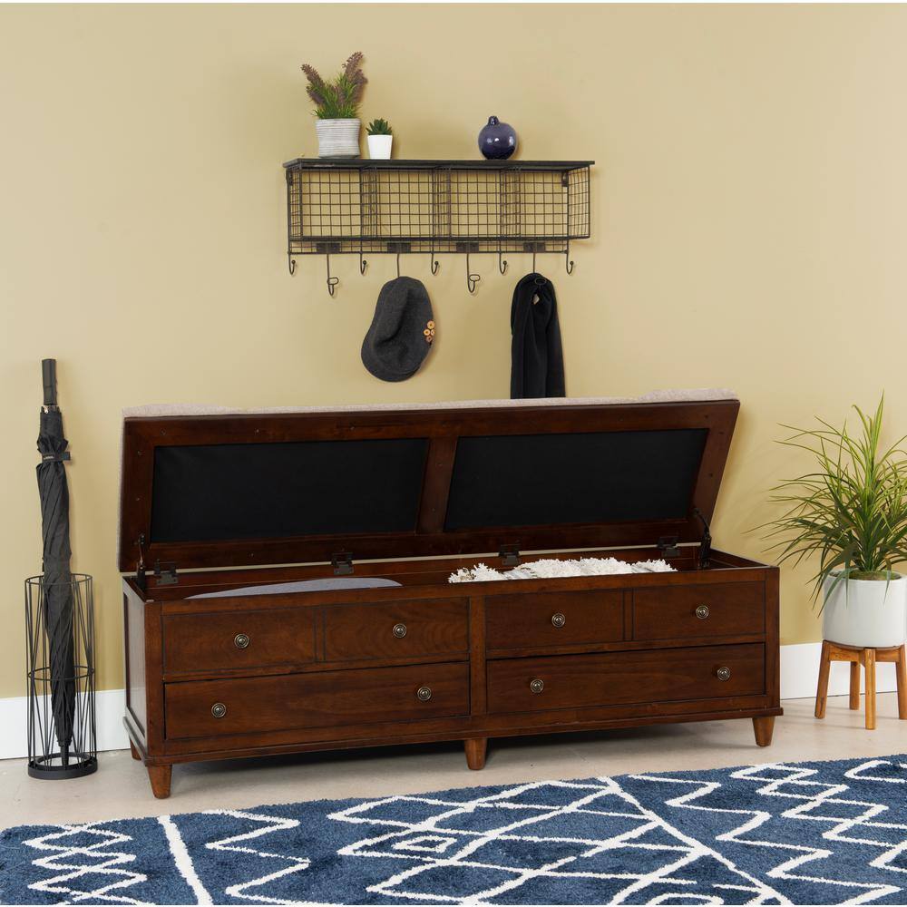 Powell Company Rangeley Brown Upholstered Storage Bench with Two Drawers HD1052S19