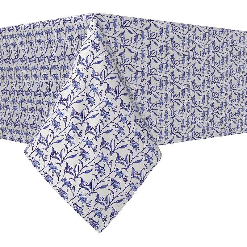 Rectangular Tablecloth， 100% Cotton， 60x104， Lilies in Blue Hues