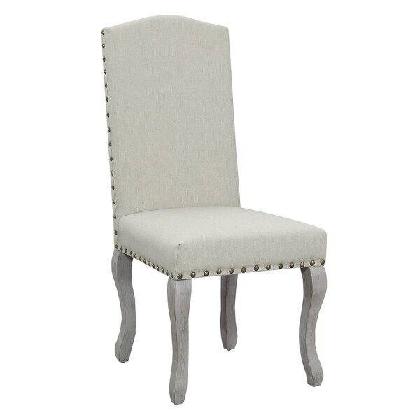 Nancy Victorian Nail Head Beige Upholstered Dining Chair Set of 2