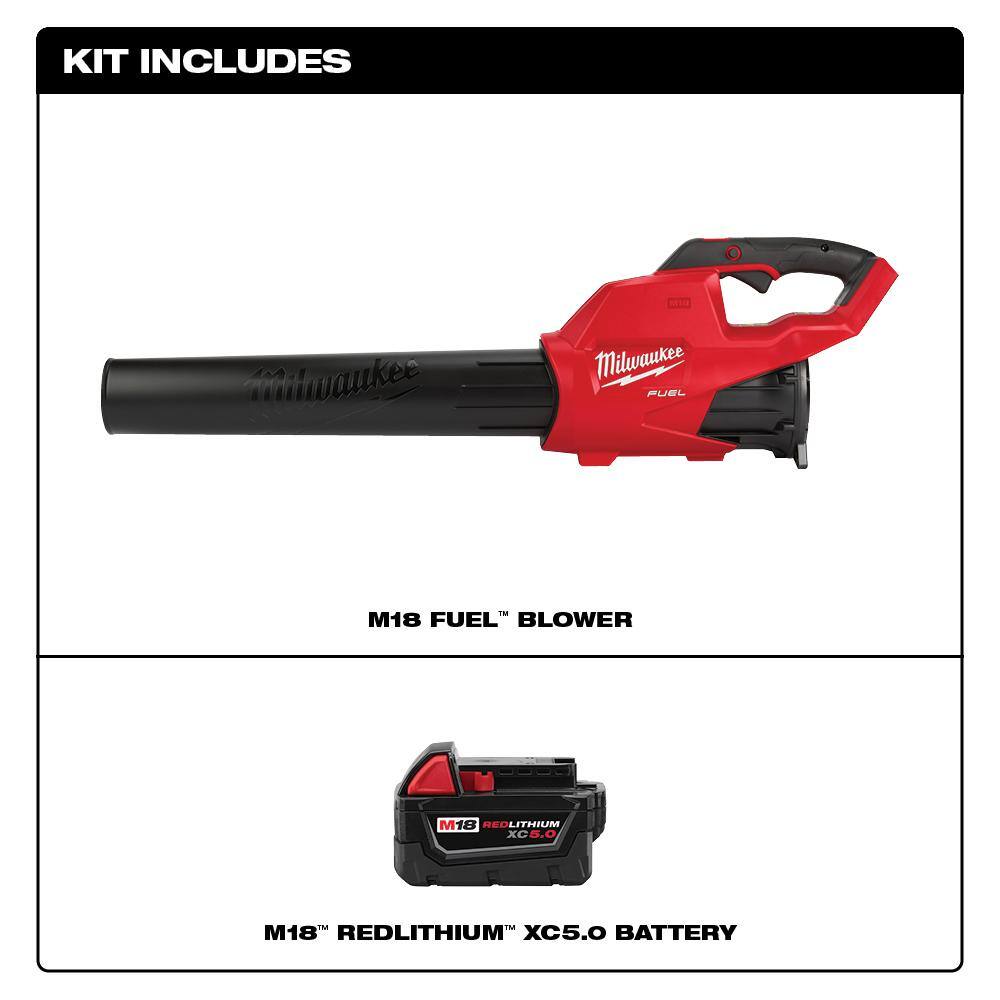 MW M18 FUEL 120 MPH 450 CFM 18-Volt Lithium-Ion Brushless Cordless Handheld Blower W M18 5.0Ah Battery 2724-20-48-11-1850