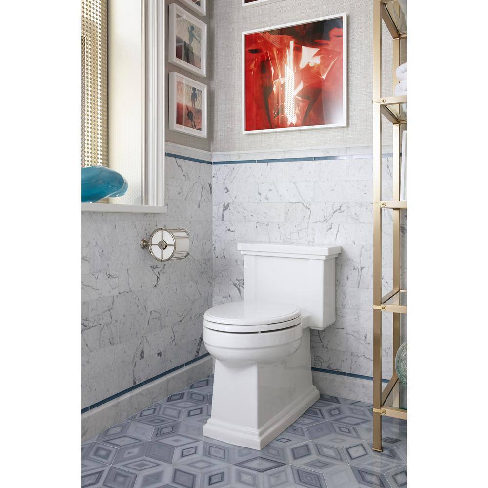 KOHLER Tresham 1-Piece 1.28 GPF Single Flush Elongated Toilet with AquaPiston Flush Technology in White Seat Included K-3981-0