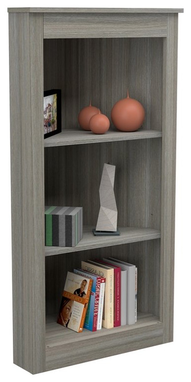 Inval America 47 quot3 Shelf Engineered Wood Corner Bookcase in Gray Smoke Oak   Transitional   Bookcases   by Homesquare  Houzz