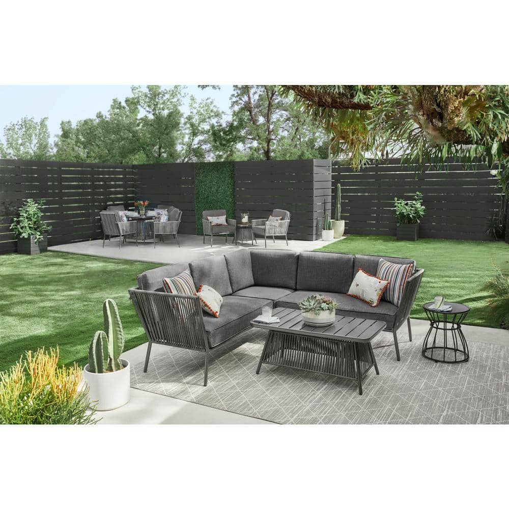 Hampton Bay Tolston 3-Piece Wicker Outdoor Patio Sectional Set with Charcoal Cushions LG19189-S3PC