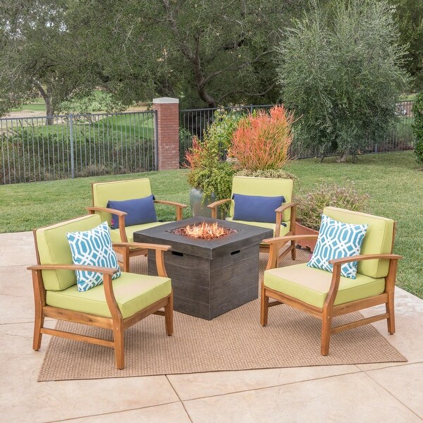 Havana Outdoor 4seater Wood Chat Set with Fire Table by Christopher Knight Home