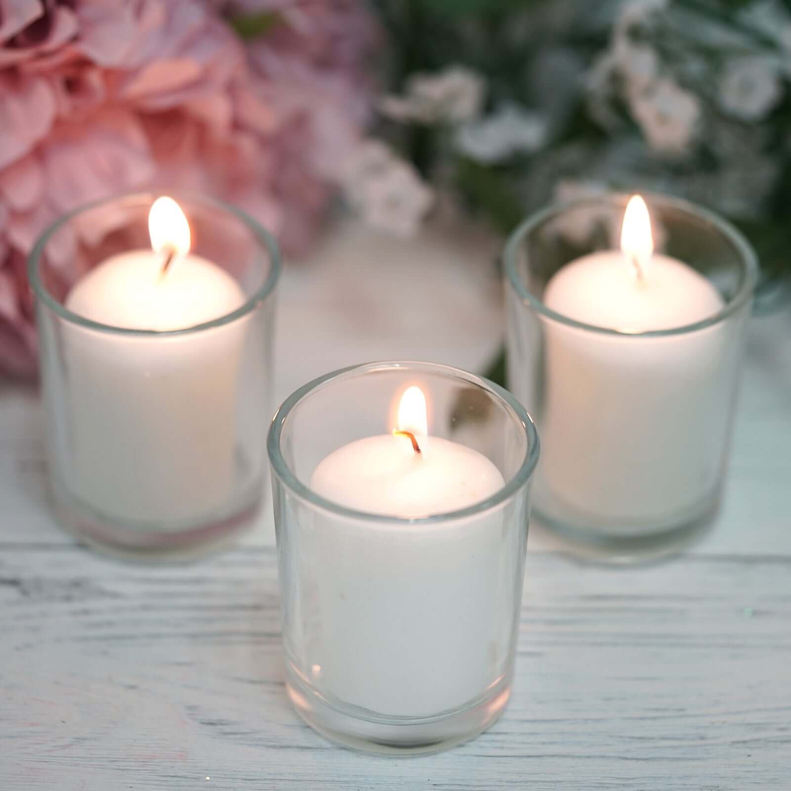 12 Pack White Votive Candle and Clear Glass Votive Holder Candle Set