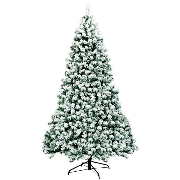 Gymax 7.5ft Prelit Snow Flocked Christmas Tree Hinged Pine Tree