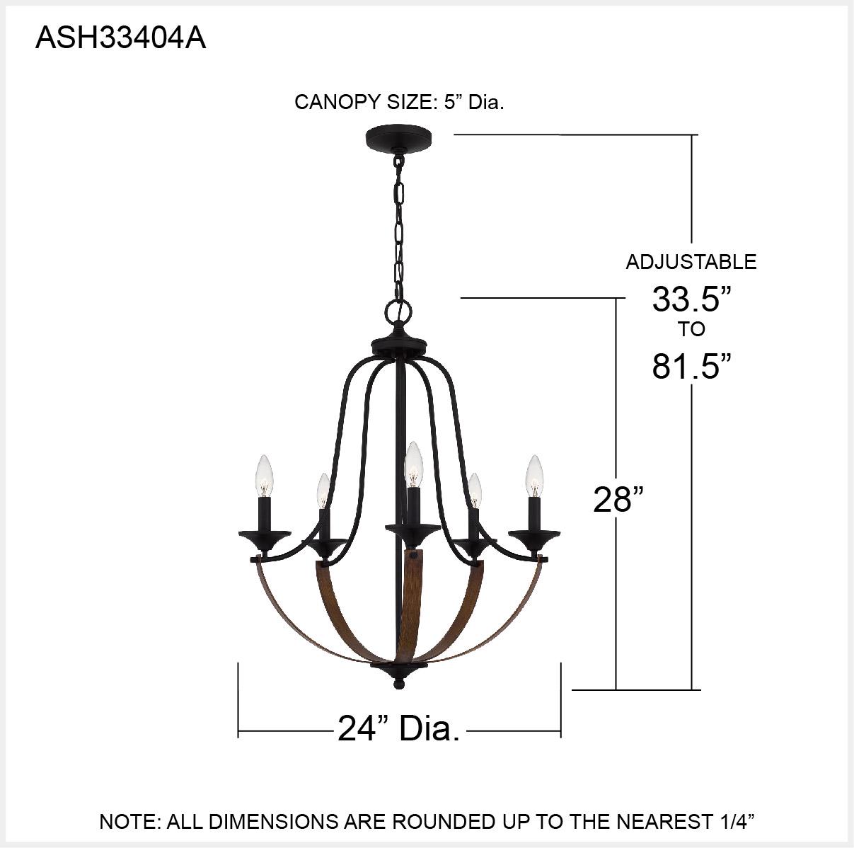 Ashley Harbour Jadewood 5-Light Matte Black Chandelier