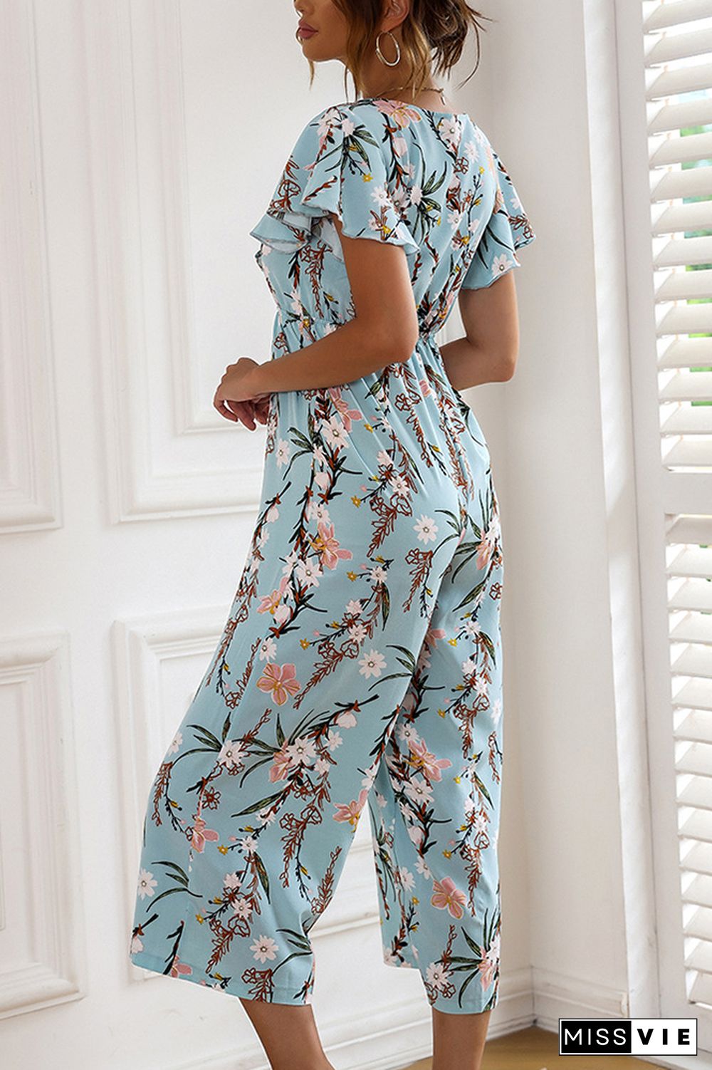 Floral Print Tie Knot Long Jumpsuit Wholesale