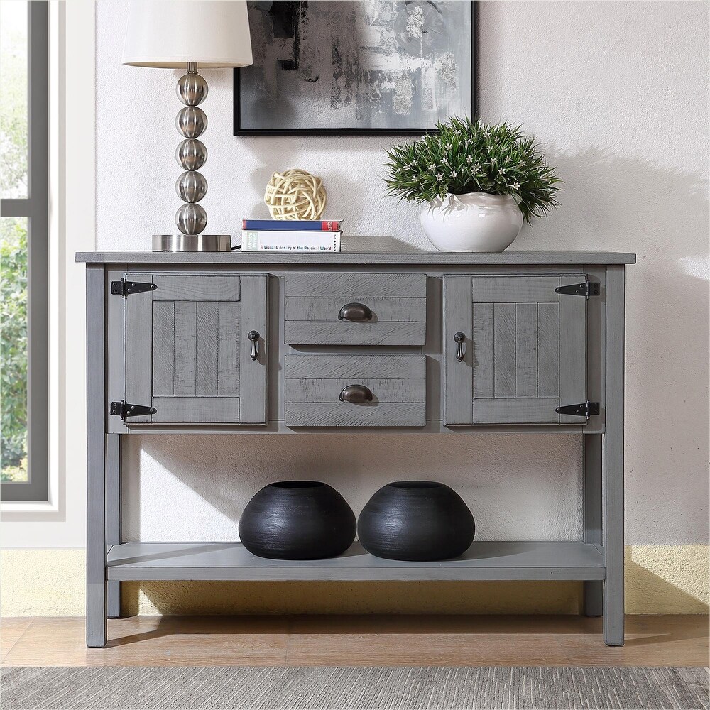 Retro Style Solid Wood Sideboard Console Table with 2 Drawers