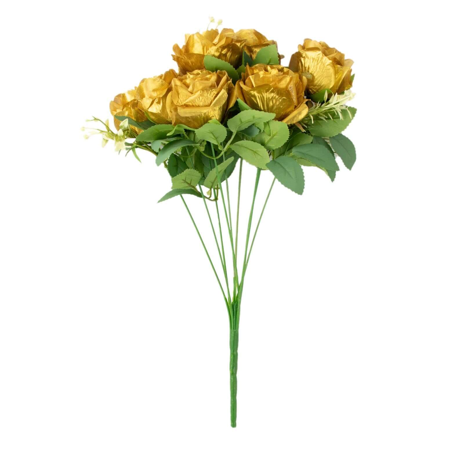 2 Bushes Gold Artificial Silk Rose Flower Arrangements, Real Touch Long Stem Flower Bouquet 18