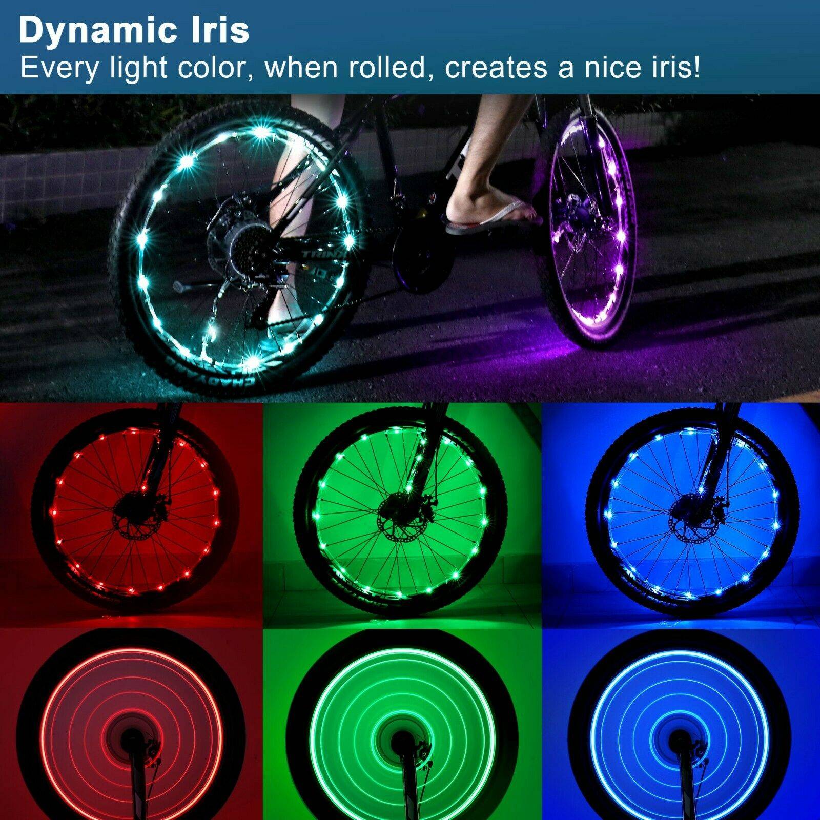 2 Pack LED Bcycle Wheel Light， 7 Colours in One Waterproof Bicycle Color Bicycle Lights