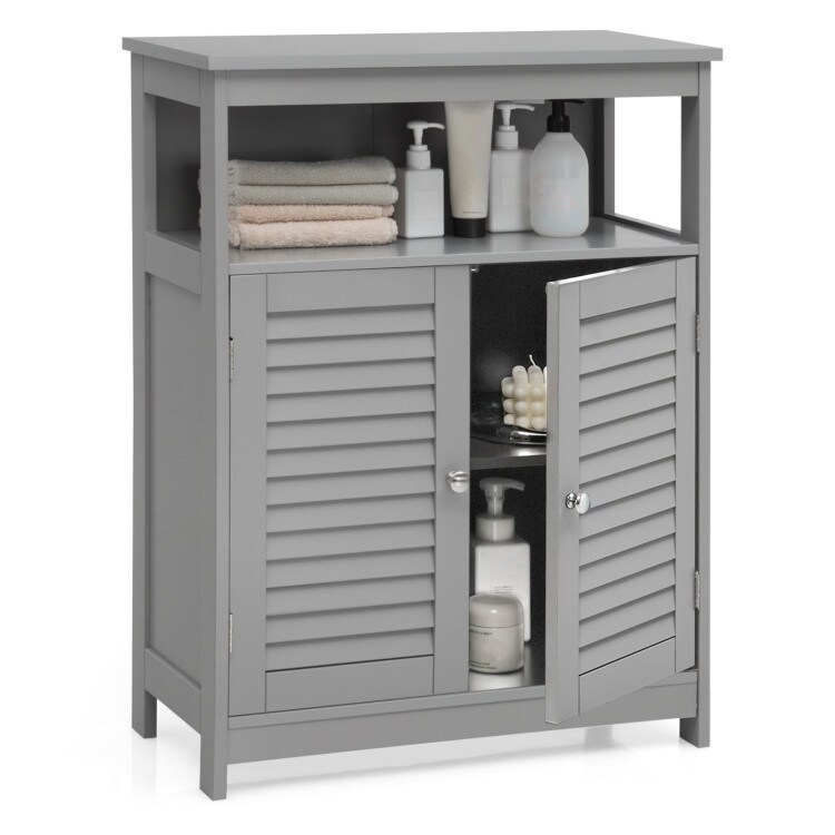 Wood Freestanding Bathroom Storage Cabinet with Double Shutter Door Gray   23.5'' x 12'' x 31.5'' (L x W x H)