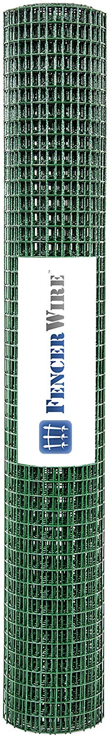 Fencer Wire 19 Gauge Green Vinyl Coated 1/2 Hardware Cloth Vegetables Garden Rabbit Fencing Snake Fence for Chicken Run Critters Gopher Racoons Opossum Rehab Cage Wire Window (24" x 96")