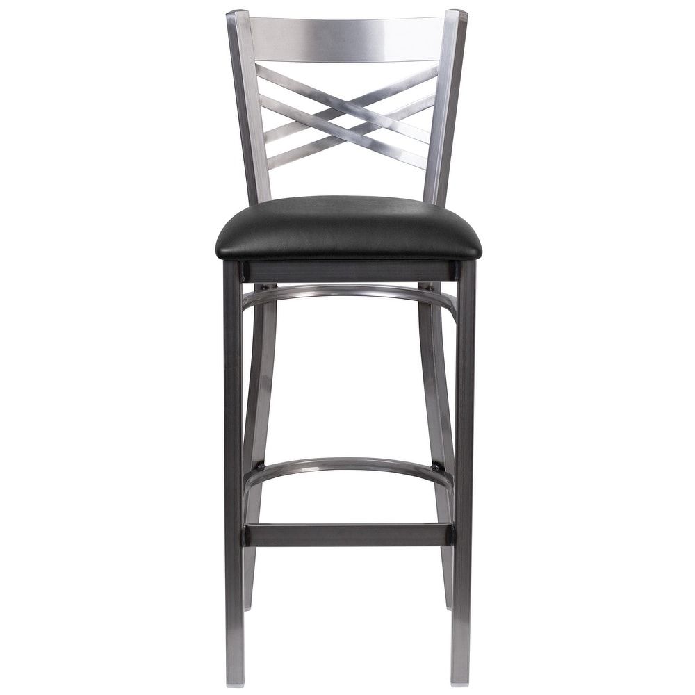 X Back Metal Restaurant Barstool   Vinyl Seat   17\