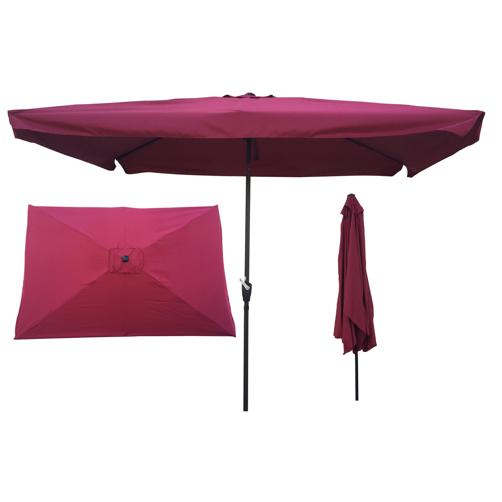 LINGJIA 10 x 6.5 Ft Patio Outdoor Umbrellas Rectangular Market Table Umbrellas with Crank and Push Button Tilt (Burgundy)