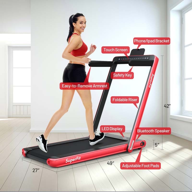 2 in 1 Folding Treadmill, 2.25HP Under Desk Electric Treadmill, Portable Walking Running Machine with Dual Display & Smart App Control