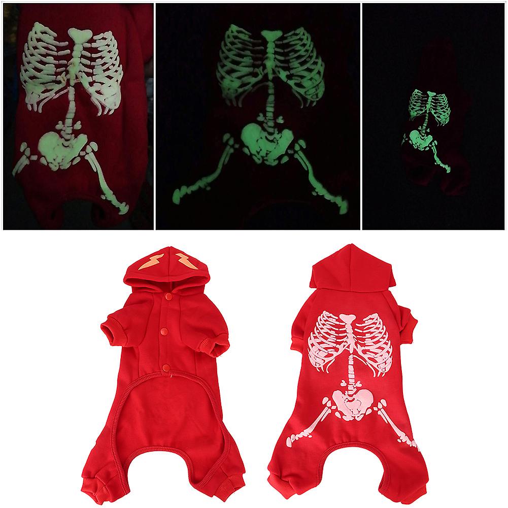 Pet Dog Cat Polyester Clothes Soft Halloween Costume Vest With Luminous Skull Pattern Red