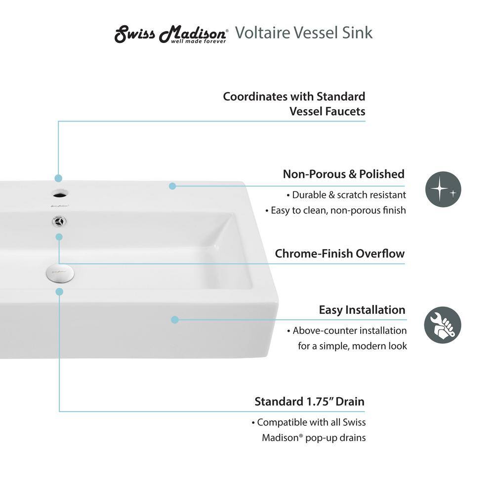 Swiss Madison Voltaire Wide Rectangle Vessel Sink in White SM-VS292