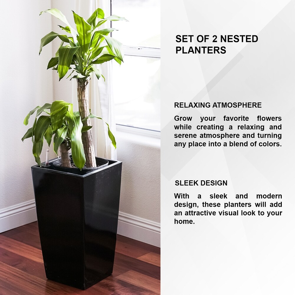 XBrand 22 in. Tall Nested Plastic Self Watering Indoor Outdoor Square Planter Pot (Set of 2)