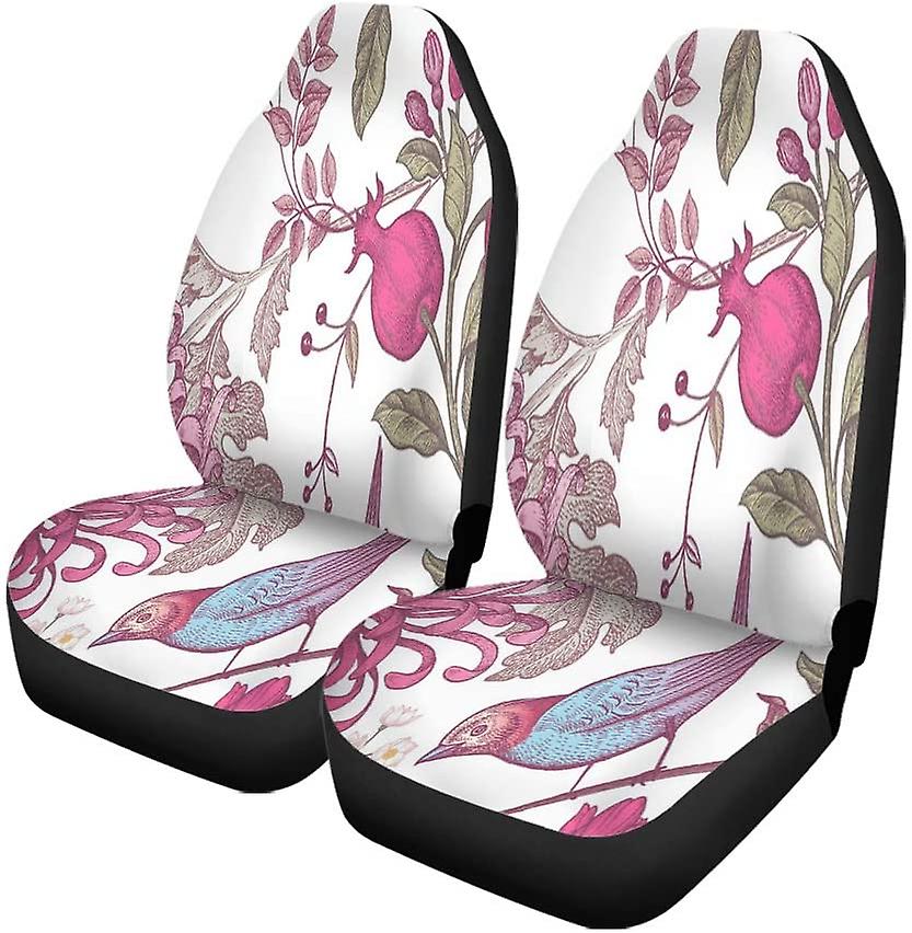 Set Of 2 Car Seat Covers Vintage Chrysanthemum Flowers Pomegranates Branches Leaves Birds Universal Auto Front Seats Protector Fits