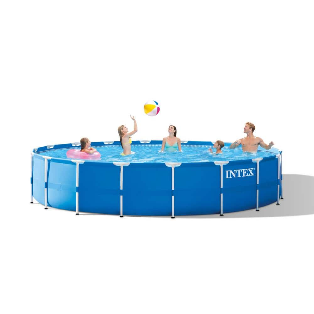 Intex 18 ft. W x 4 ft. Round Metal Frame Above Ground Swimming Pool Set Pump, Ladder and Cover 28253EH