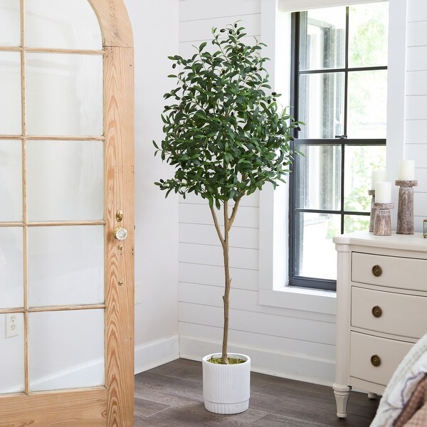 6' Artificial Olive Tree with White Decorative Planter