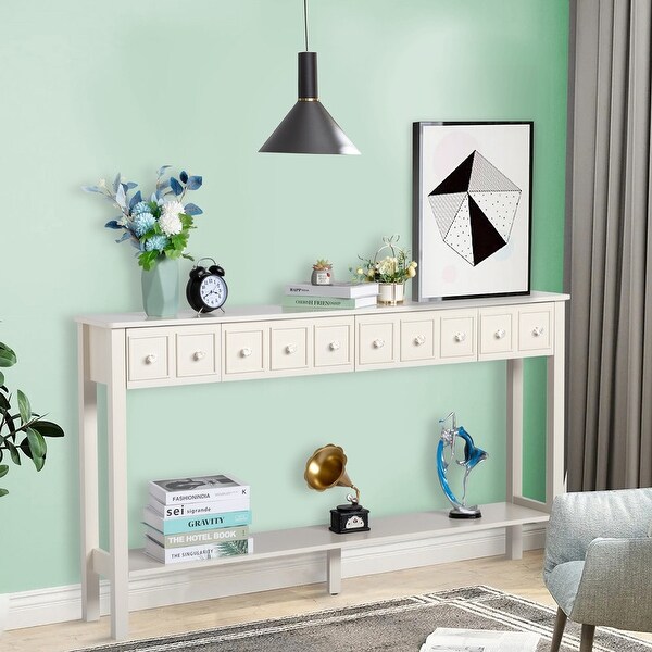 Entryway Long Console Table with Different Size Drawers and Shelf