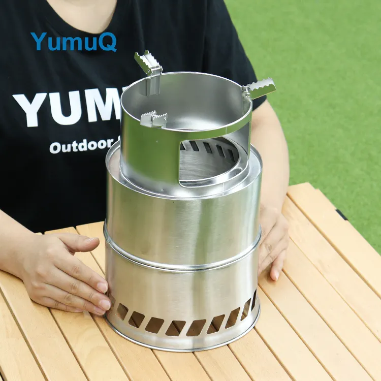 YumuQ 30cm High Quality Double Layer Stainless Steel Portable Foldable Wood Outdoor Camping Burning Stove For Hiking Travel