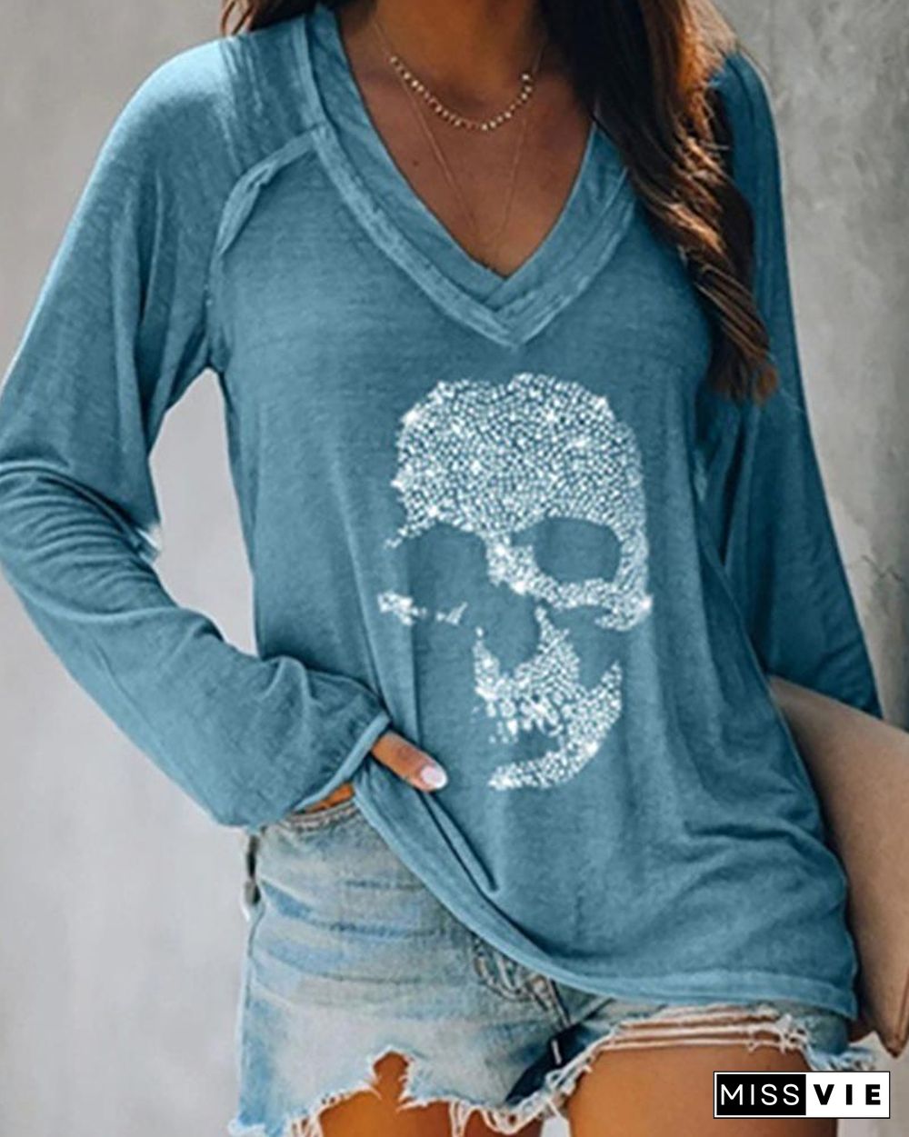 Studded Long Sleeve Casual T-shirt P15638