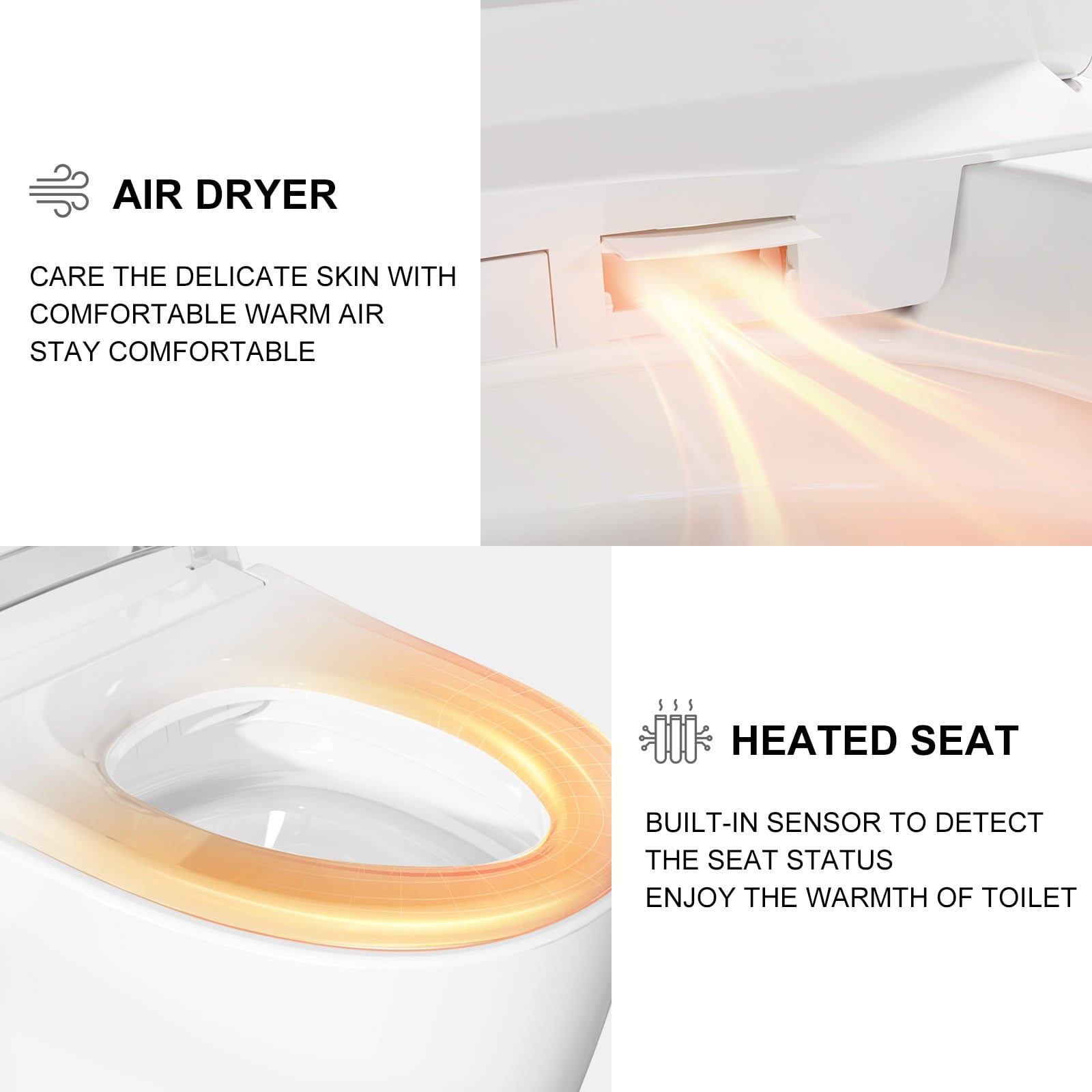 HOROW Smart Toilet with Heated Seat, Warm Water Wash, Night Light, LED Display, One Piece Elongated Tankless Toilet with Bidet for Bathrooms