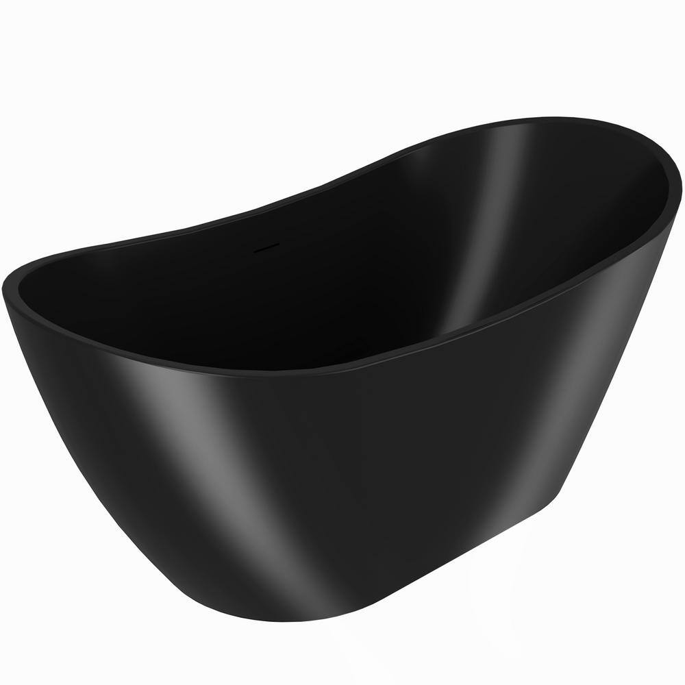 AKDY Freestanding 60 in. Fiberglass Double Slipper Flatbottom Modern Stand Alone Non-Whirlpool Bathtub in Matte Black BT0130