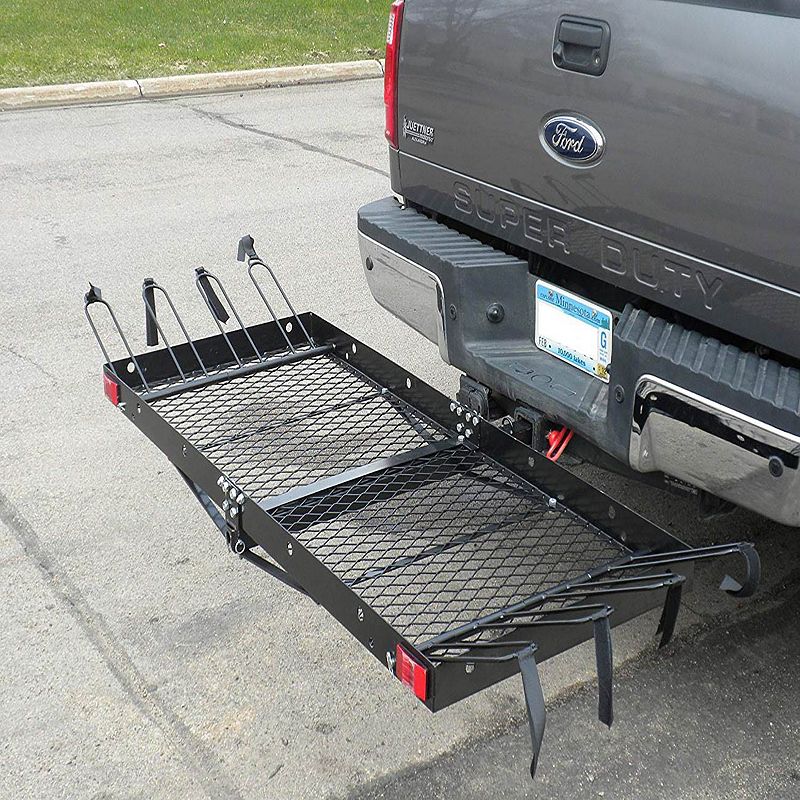 Tow Tuff 62 Inch Steel Cargo Carrier and Bike Rack， Fits All 2 Inch Receivers