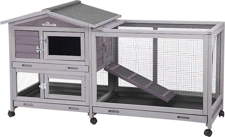 Aivituvin 33.5-in Indoor and Outdoor Ashpalt Roof Wheeled Rabbit Hutch