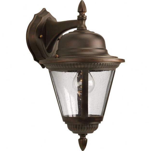 Progress Lighting Westport 1 light Medium Wall Lantern In Antique Bronze With Beaded Detailing And Seeded Glass Shade