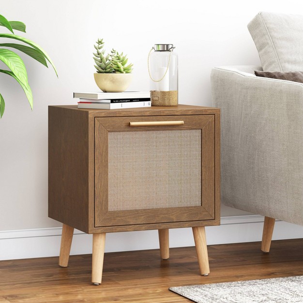 Hulett Contemporary End Table With Storage Walnut natural antique Gold Christopher Knight Home