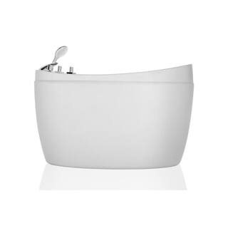 Empava 59 in. Left Drain Acrylic Oval Freestanding Flatbottom Air Bath Bathtub in White EMPV-59JT011