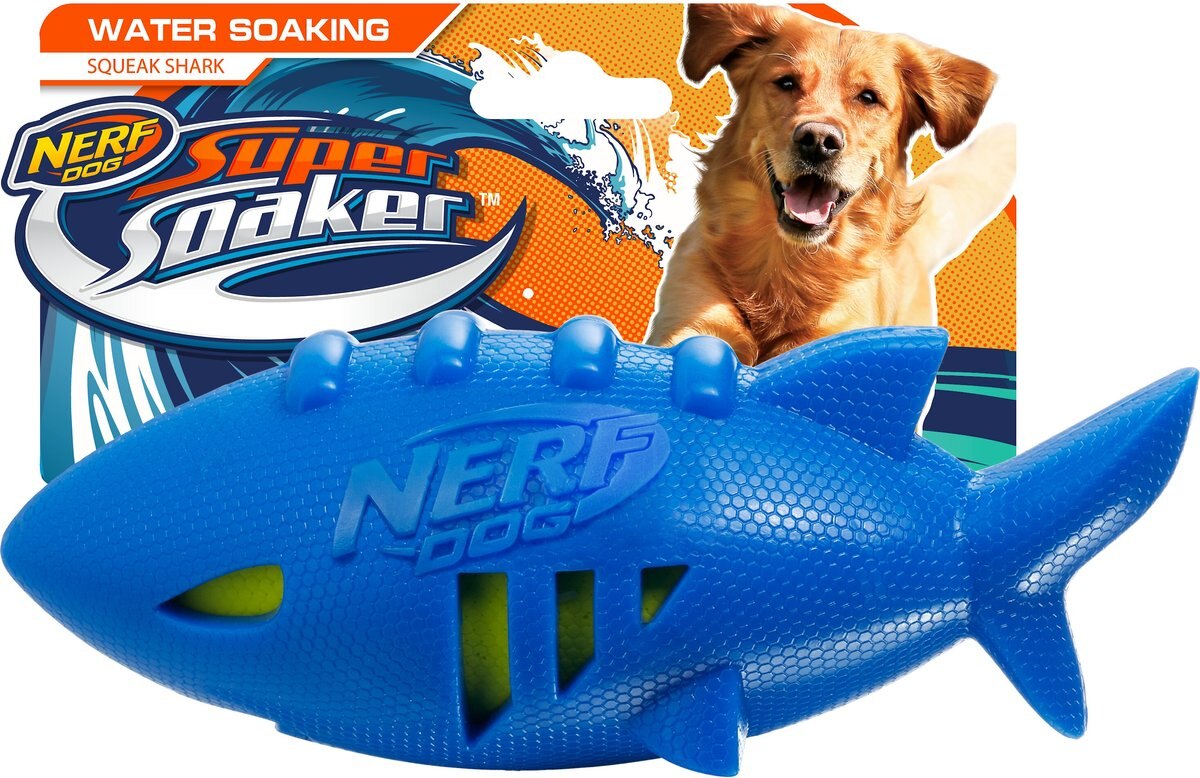 Nerf Dog Super Soaker Squeak Shark Dog Toy