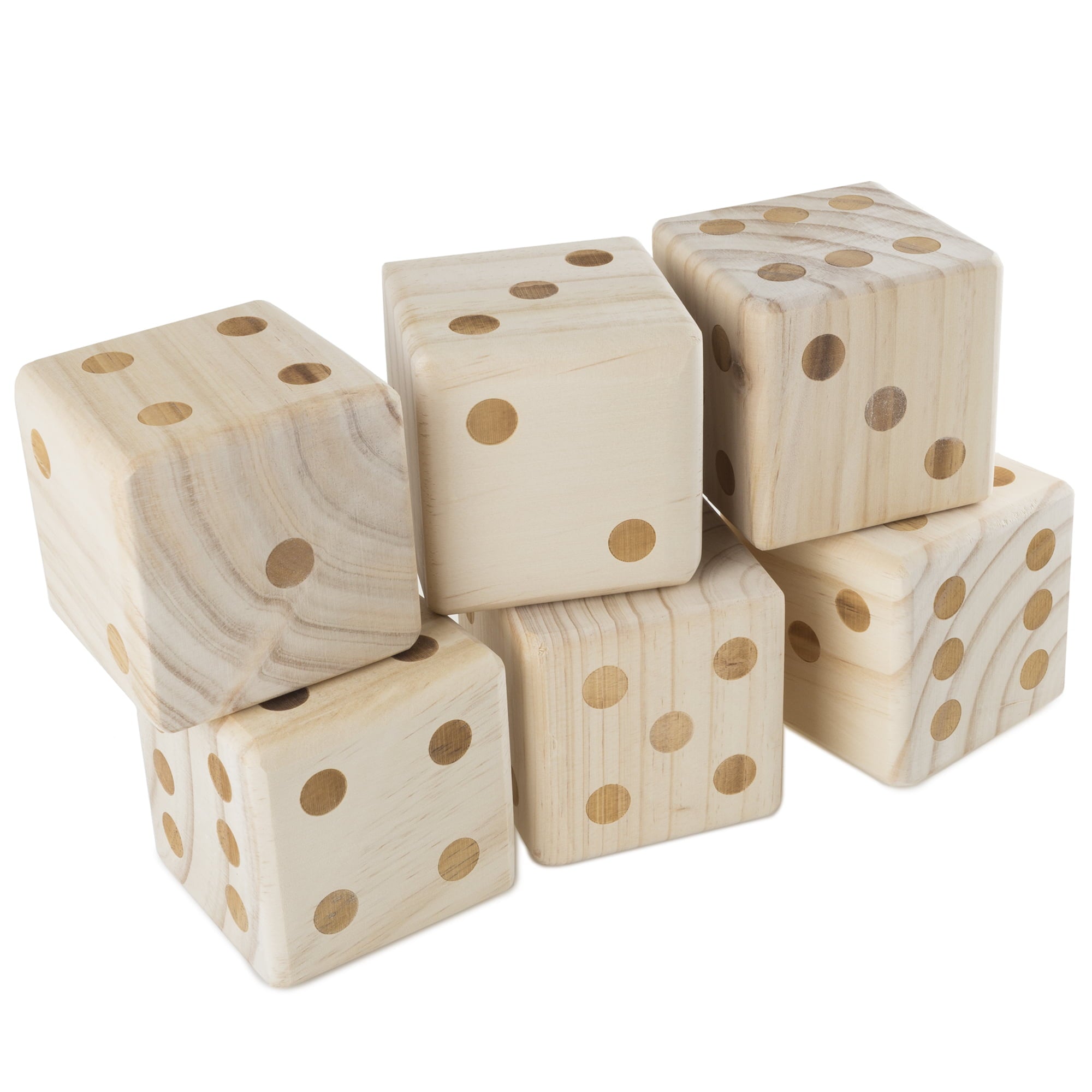 Giant Wooden Yard Dice Outdoor Lawn Game， 6 Playing Dice with Carrying Case for Kids and Adults by Hey! Play!