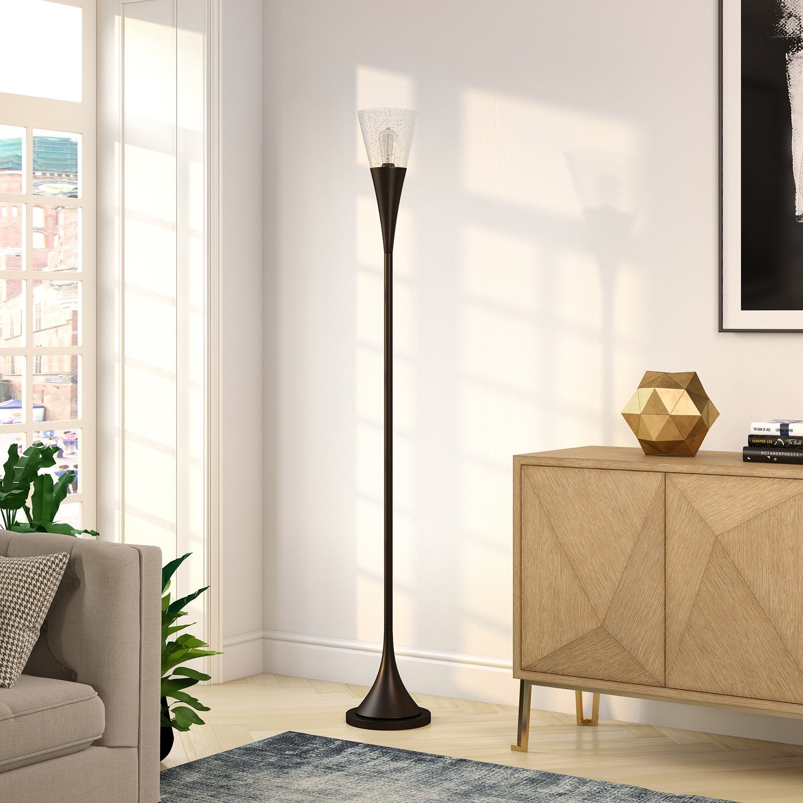 Evelyn&Zoe Traditional Metal Torchiere Floor Lamp