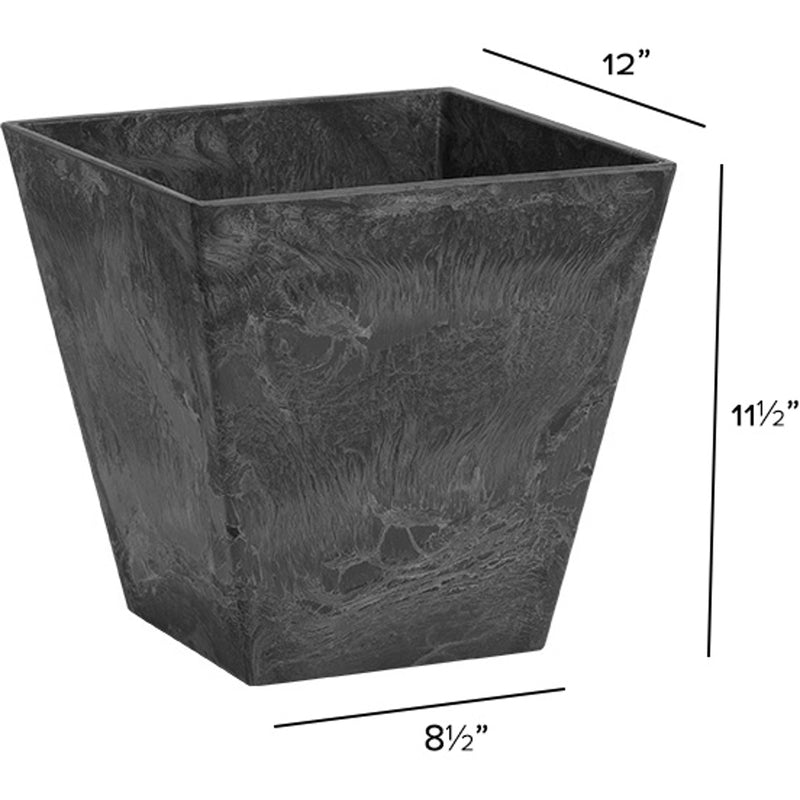 Novelty Black ArtStone Ella Square Planter - 12 Inch