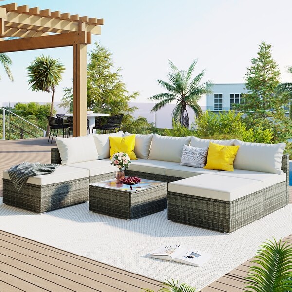 Outdoor Wicker 8Pieces Sofa Set with Cushions and Coffee Table