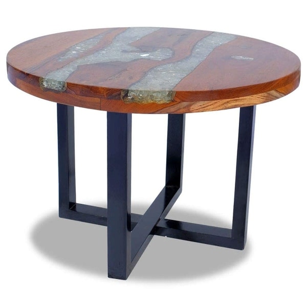 Rustic Coffee Table Teak Wood Resin End Side Table Pure Handmade for Home Office Living Room - as picture