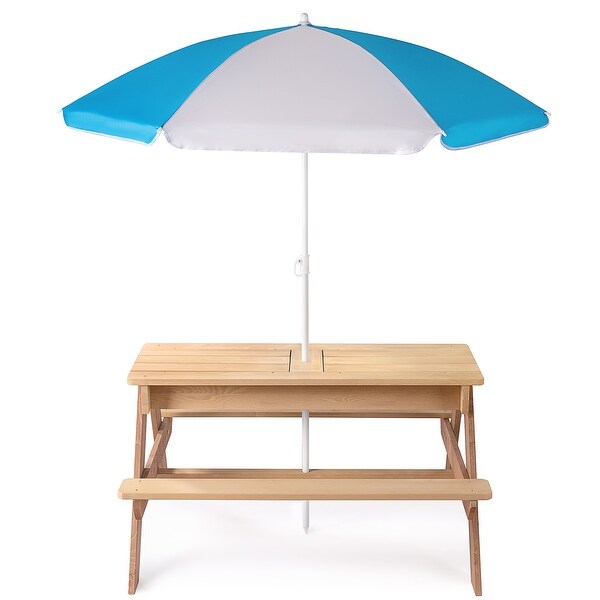 3in1 Kids Outdoor Wooden Picnic Table With Umbrella