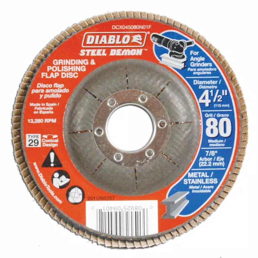 DIABLO 4-1/2 in. 80-Grit Steel Demon Grinding and Polishing Flap Disc with Type 29 Conical Design and#8211; XDC Depot