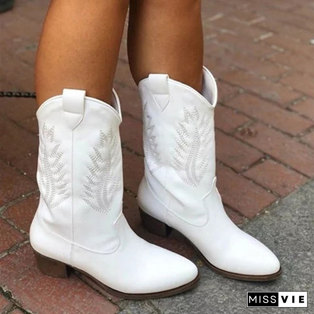 Western Cowboy Knight Boots Women Boots Spring Winter Black And White Boots Fashion Shoes