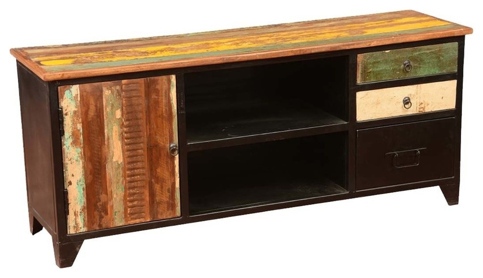 Stewart Rustic Reclaimed Wood Industrial TV Media Console Cabinet   Industrial   Entertainment Centers And Tv Stands   by Sierra Living Concepts Inc  Houzz