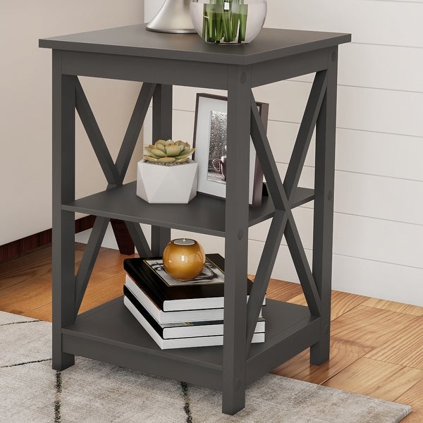 Side Tables with Two Shelves - Set of 2 with X-Legs by Lavish Home (Gray)