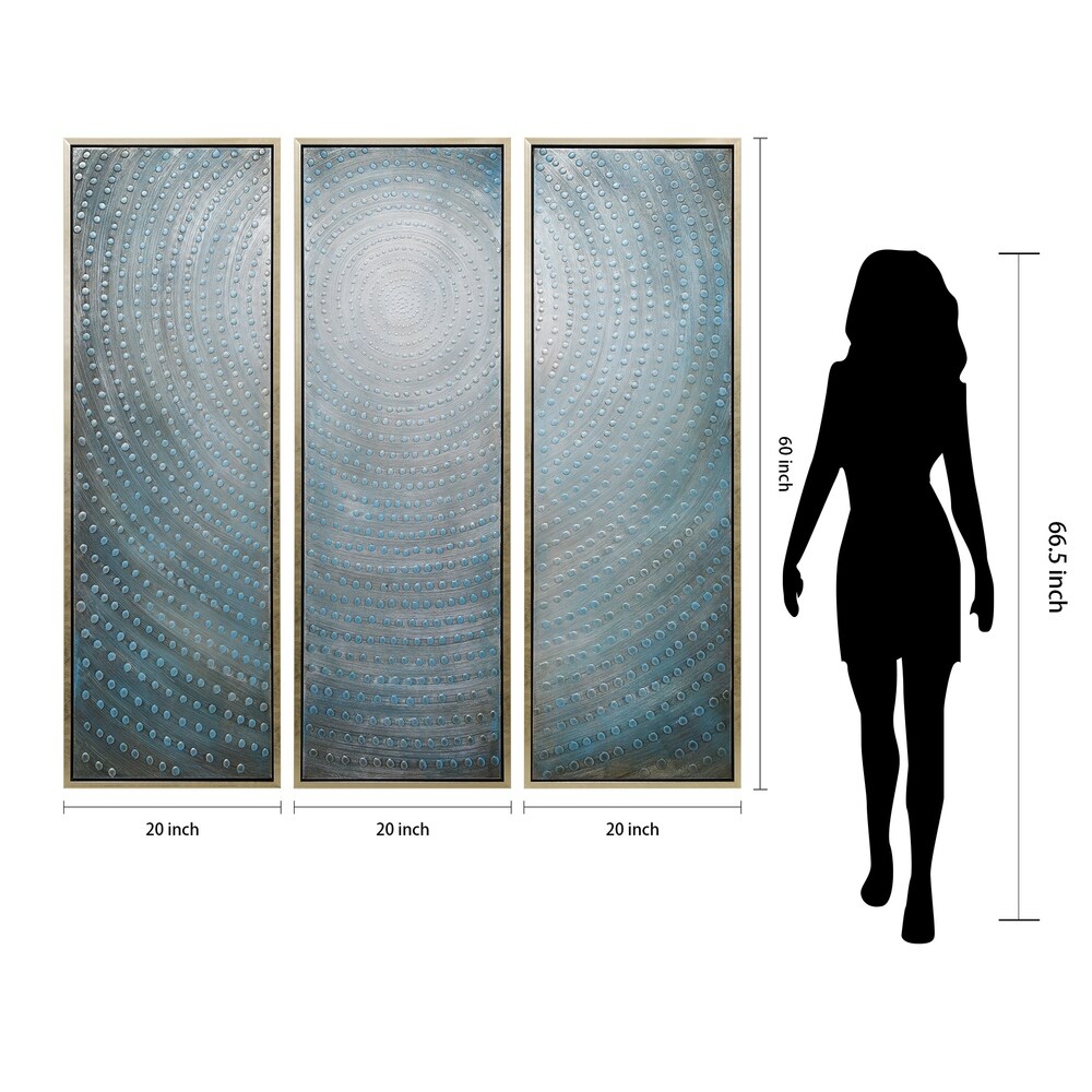 Concentric Textured Metallic Hand Painted Canvas Wall Art Set of 3