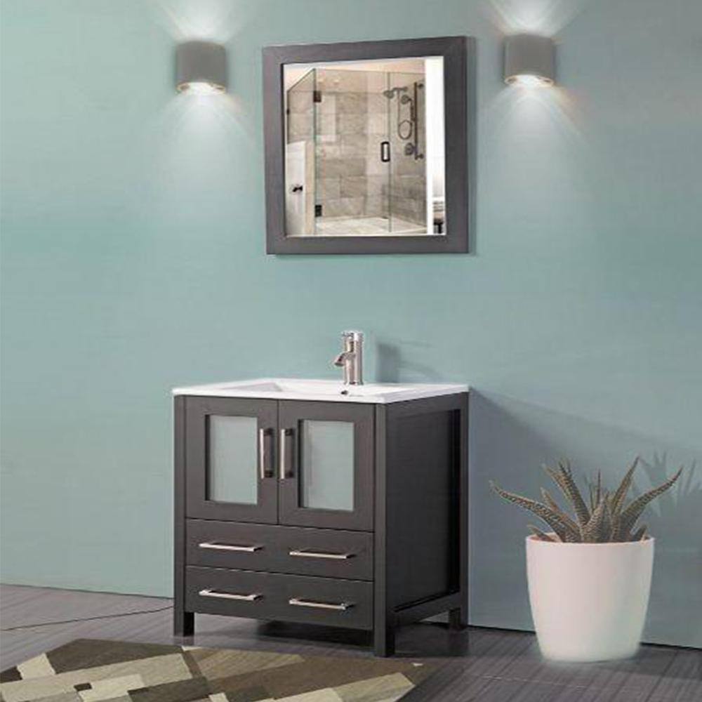 Vanity Art Brescia 24 in. W x 18.1 in. D x 35.8 in. H Single Basin Bathroom Vanity in Espresso with Top in White Ceramic and Mirror VA3024-E