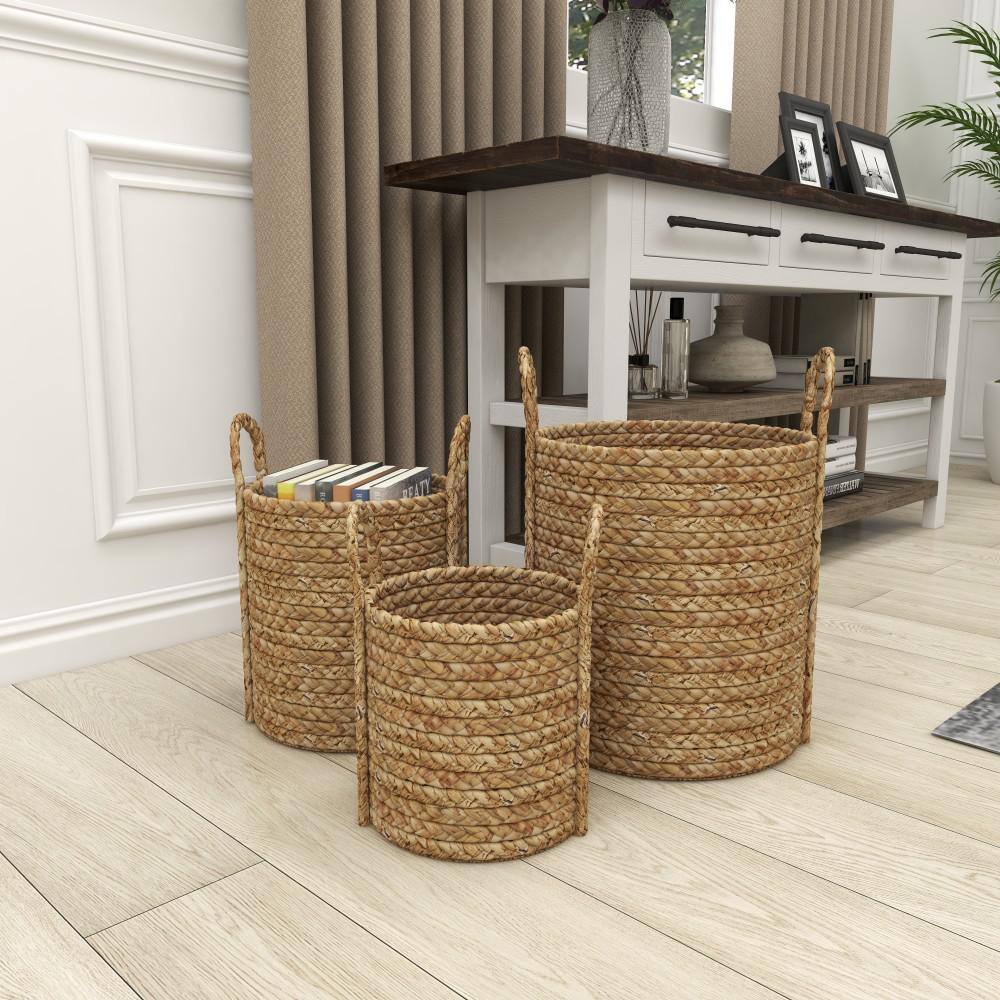 Litton Lane Seagrass Handmade Woven Storage Basket with Handles (Set of 3) 84428